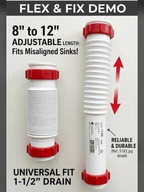 Keeney Flex 'N Fix 1-1/2" Expandable Sink Tailpiece - 8" to 12" Adjustable Drain